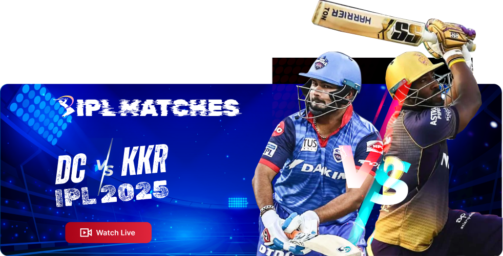 Promotional banner showcasing IPL Matches with vibrant visuals.