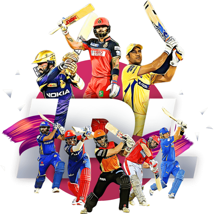 IPL banner featuring the best players of the IPL in action.