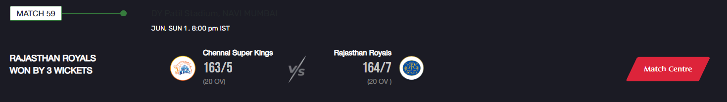 Cricket match between Chennai Super Kings and Rajasthan Royals in action.