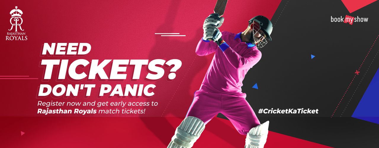 IPL banner with the text "NEED TICKETS DON'T PANIC!" promoting ticket availability.